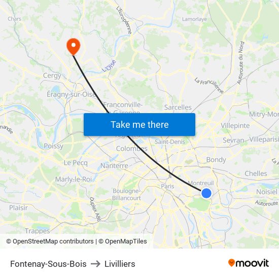 Fontenay-Sous-Bois to Livilliers map