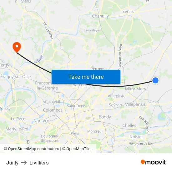 Juilly to Livilliers map