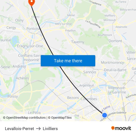 Levallois-Perret to Livilliers map