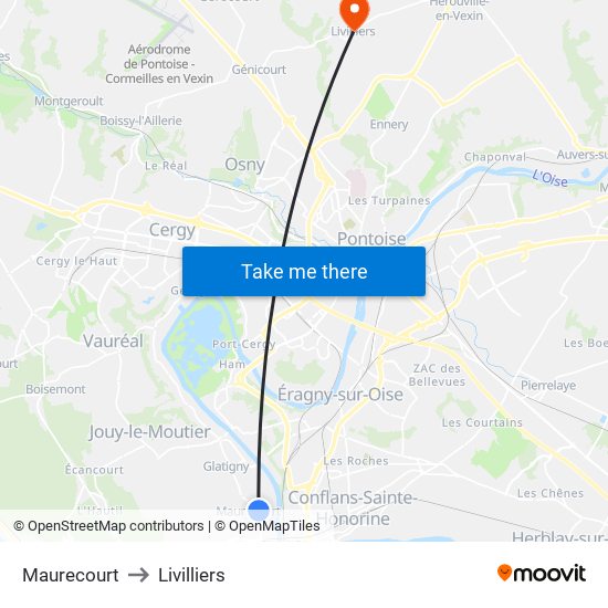 Maurecourt to Livilliers map