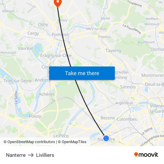 Nanterre to Livilliers map