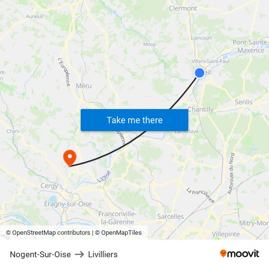 Nogent-Sur-Oise to Livilliers map