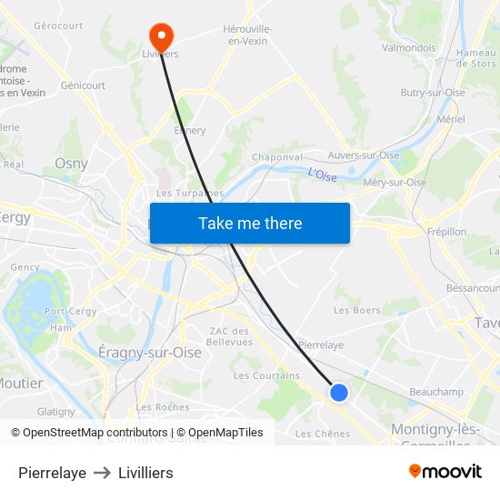Pierrelaye to Livilliers map