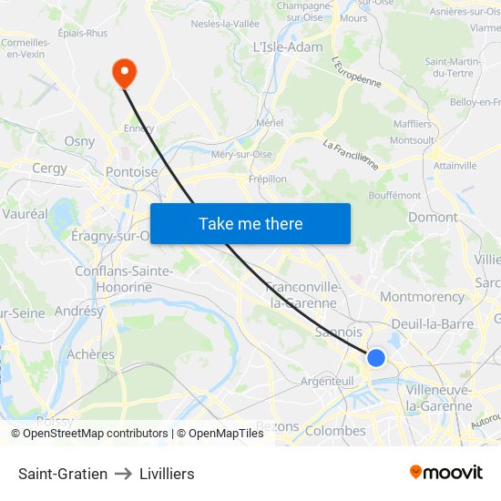 Saint-Gratien to Livilliers map