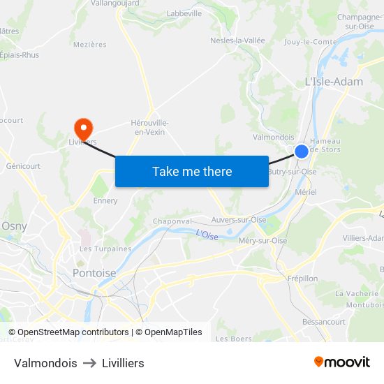 Valmondois to Livilliers map