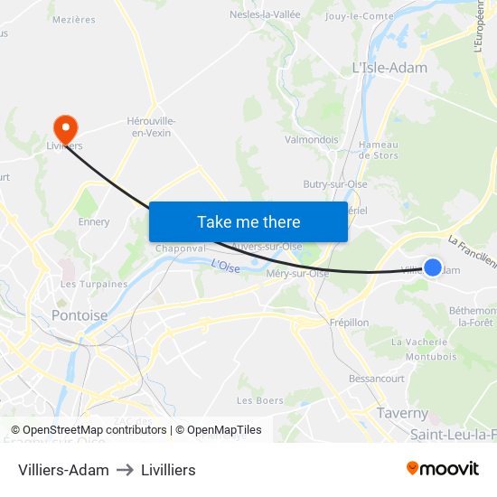 Villiers-Adam to Livilliers map