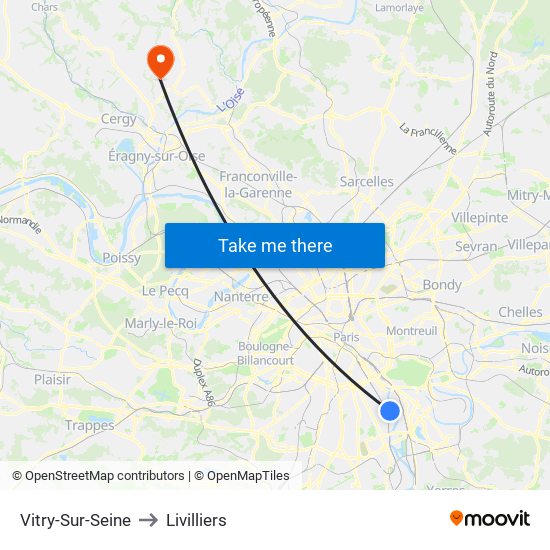 Vitry-Sur-Seine to Livilliers map