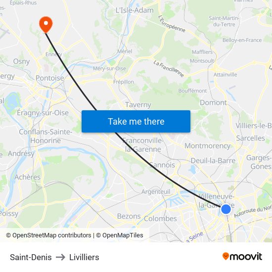 Saint-Denis to Livilliers map