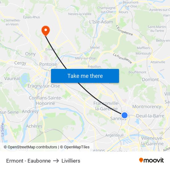 Ermont - Eaubonne to Livilliers map