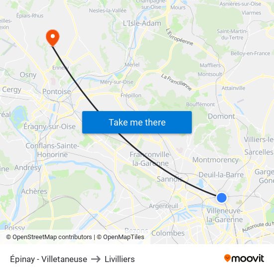 Épinay - Villetaneuse to Livilliers map