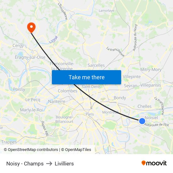 Noisy - Champs to Livilliers map