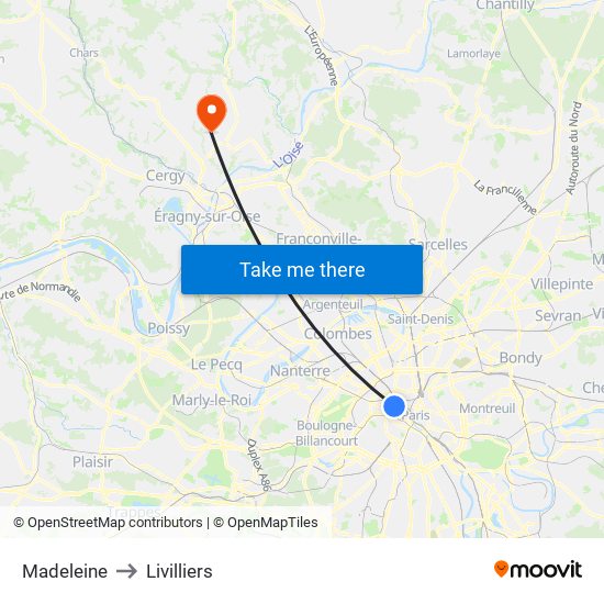 Madeleine to Livilliers map