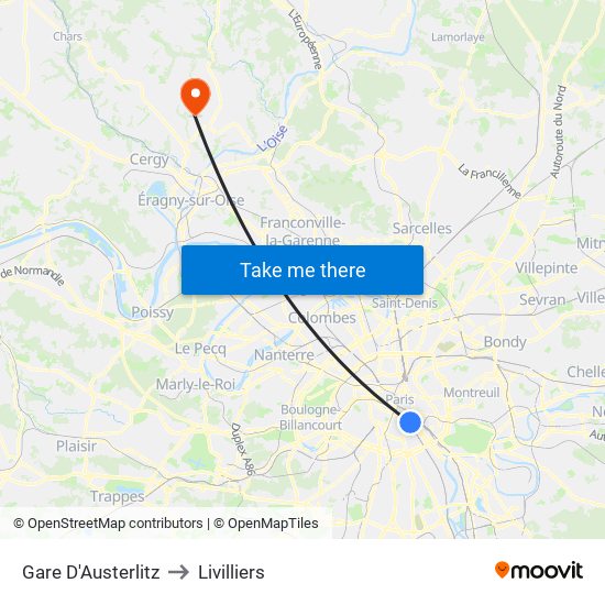 Gare D'Austerlitz to Livilliers map