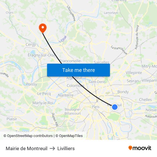 Mairie de Montreuil to Livilliers map