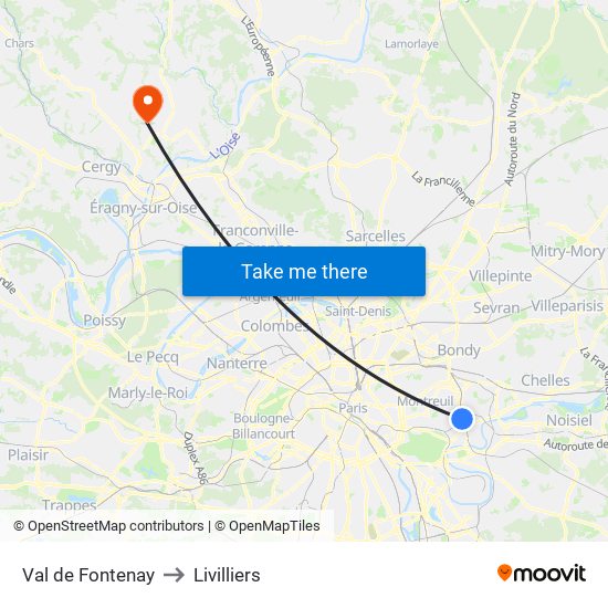Val de Fontenay to Livilliers map