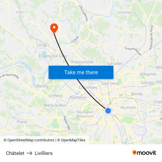 Châtelet to Livilliers map