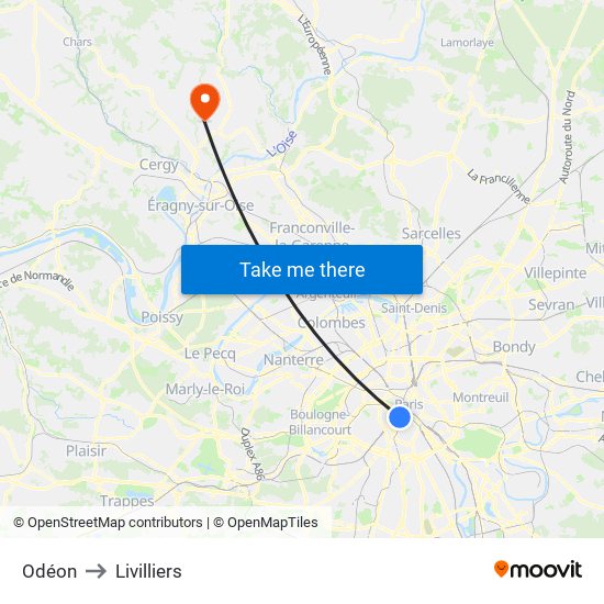 Odéon to Livilliers map