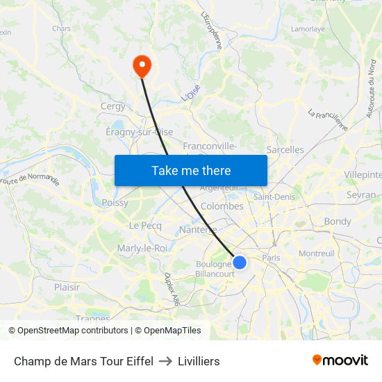 Champ de Mars Tour Eiffel to Livilliers map
