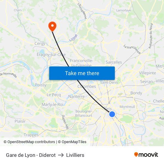 Gare de Lyon - Diderot to Livilliers map