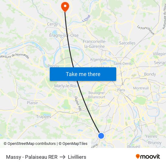 Massy - Palaiseau RER to Livilliers map