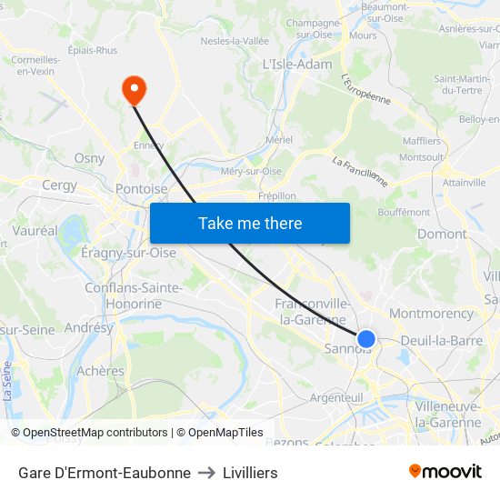 Gare D'Ermont-Eaubonne to Livilliers map
