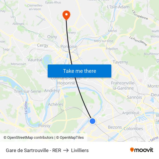 Gare de Sartrouville - RER to Livilliers map