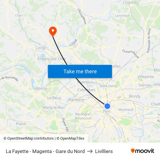 La Fayette - Magenta - Gare du Nord to Livilliers map