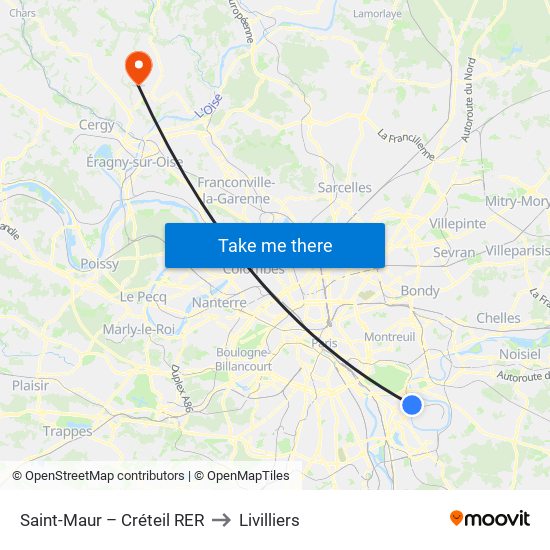 Saint-Maur – Créteil RER to Livilliers map