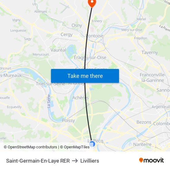 Saint-Germain-En-Laye RER to Livilliers map