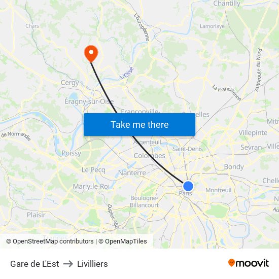 Gare de L'Est to Livilliers map