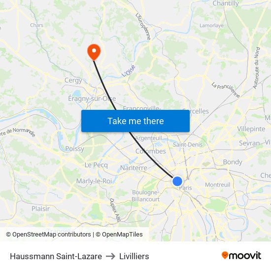 Haussmann Saint-Lazare to Livilliers map