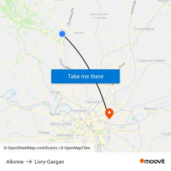 Allonne to Livry-Gargan map