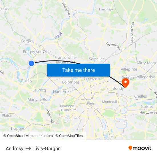 Andresy to Livry-Gargan map