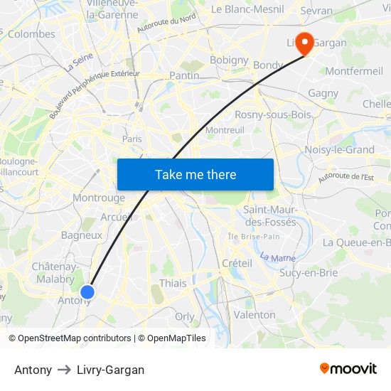 Antony to Livry-Gargan map
