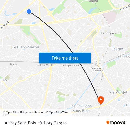 Aulnay-Sous-Bois to Livry-Gargan map