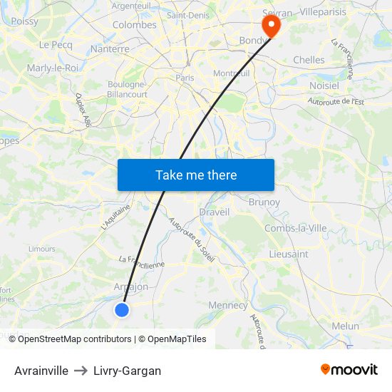Avrainville to Livry-Gargan map