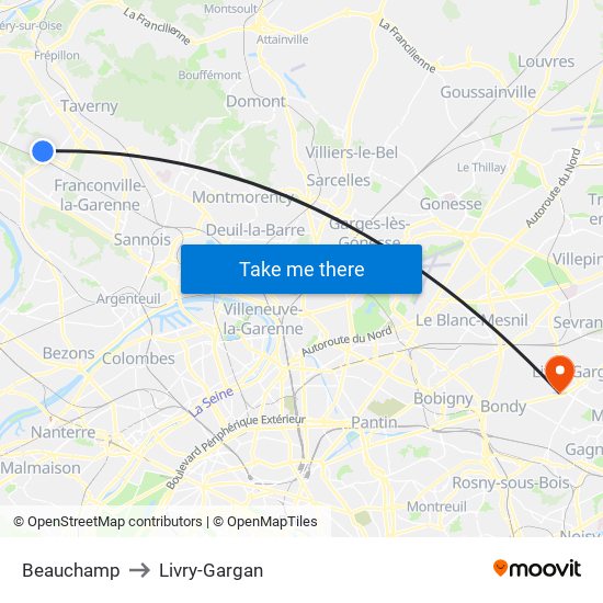 Beauchamp to Livry-Gargan map