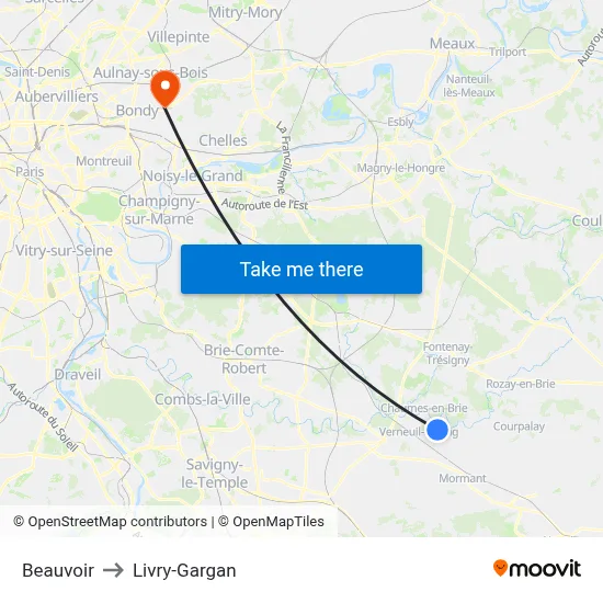 Beauvoir to Livry-Gargan map
