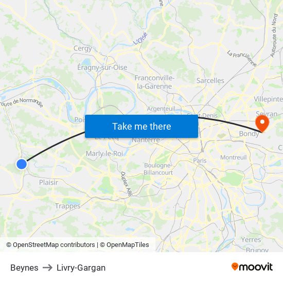 Beynes to Livry-Gargan map