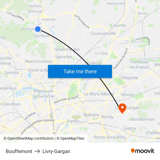 Bouffemont to Livry-Gargan map