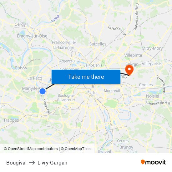 Bougival to Livry-Gargan map