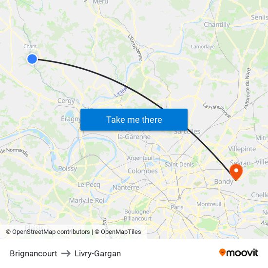 Brignancourt to Livry-Gargan map