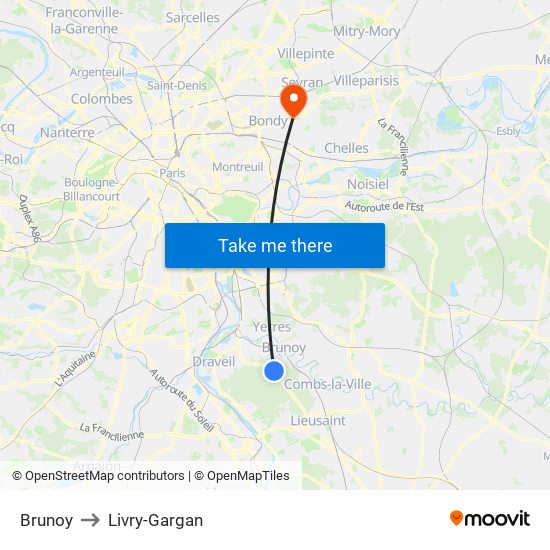 Brunoy to Livry-Gargan map