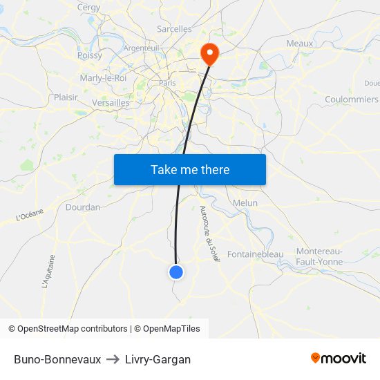 Buno-Bonnevaux to Livry-Gargan map