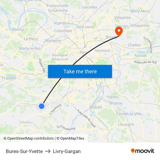 Bures-Sur-Yvette to Livry-Gargan map