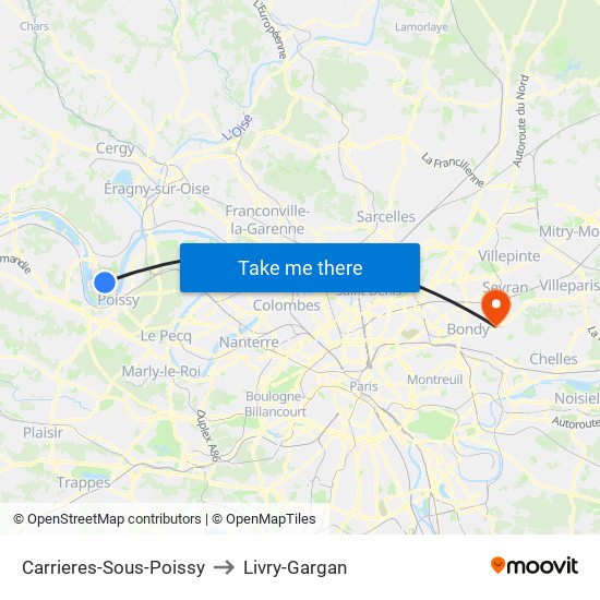 Carrieres-Sous-Poissy to Livry-Gargan map