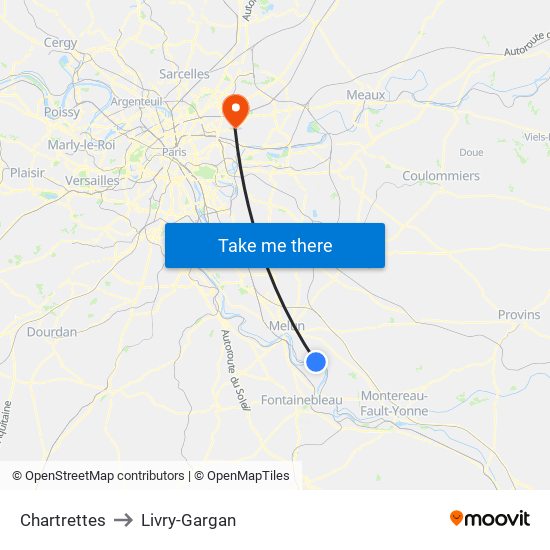 Chartrettes to Livry-Gargan map