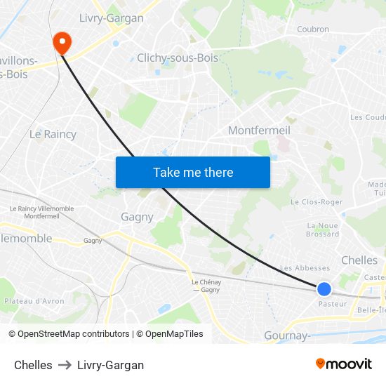 Chelles to Livry-Gargan map