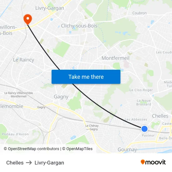 Chelles to Livry-Gargan map
