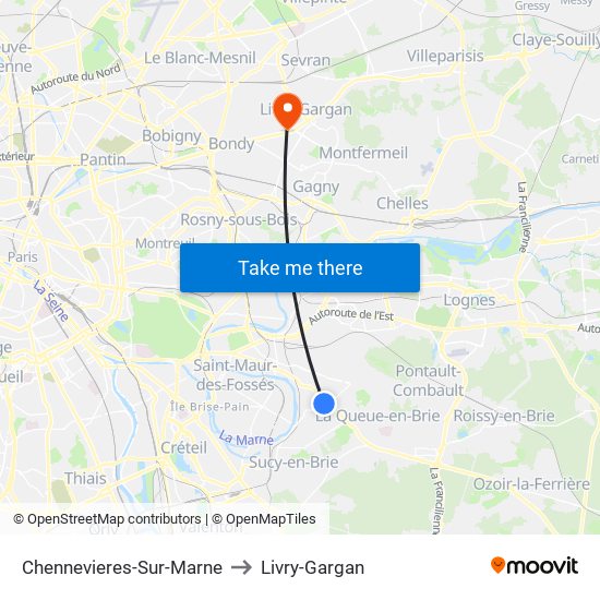 Chennevieres-Sur-Marne to Livry-Gargan map